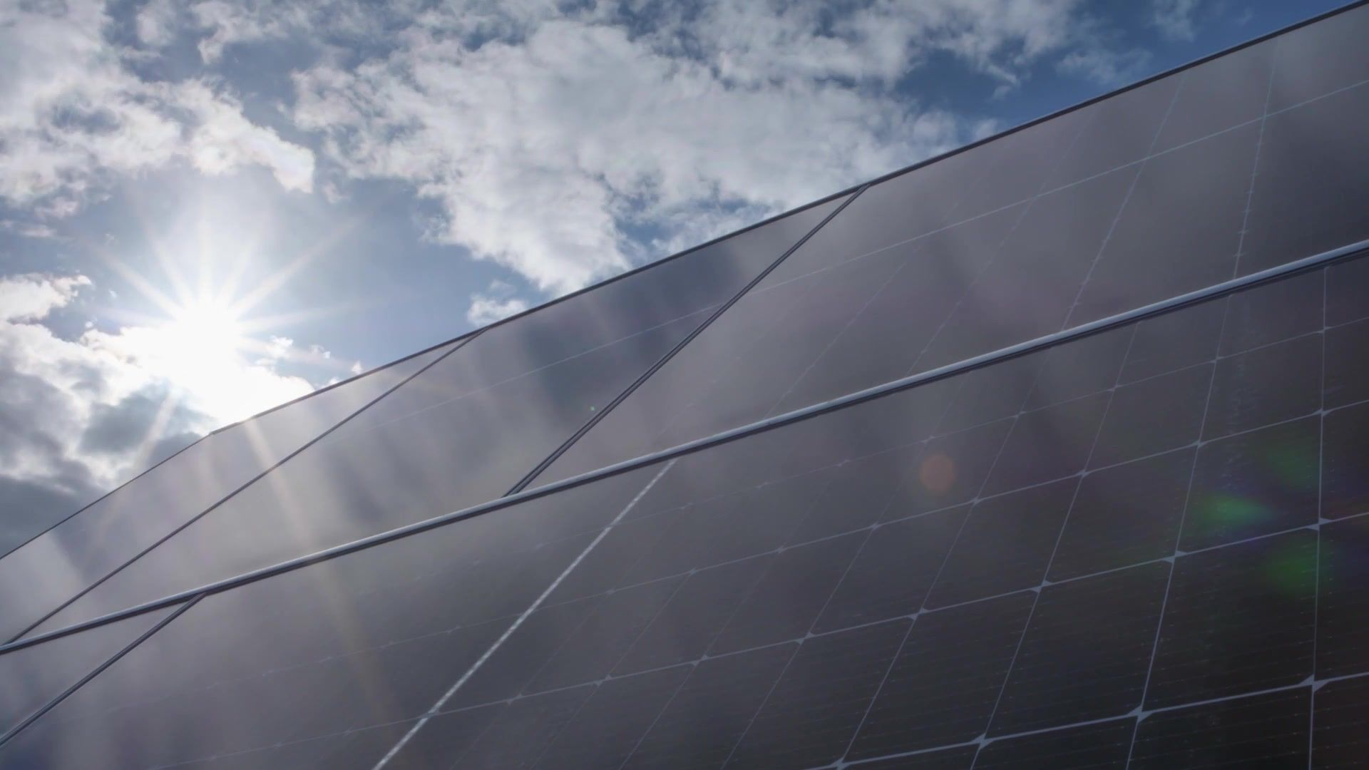 Solar panels under a clear sky at golden hour